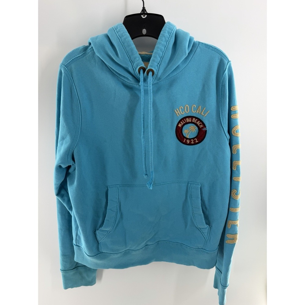 Hollister Hoodie L Embroidered HCO CALI Malibu Beach 1922 Light Blue Unisex